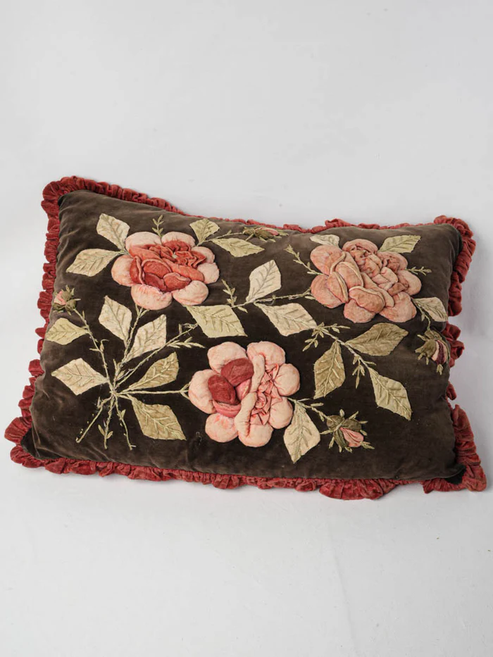 19th-Century Napoleon III French Embroidered Silk Velvet Cushion - 24¾" x 17¼" - Image 5