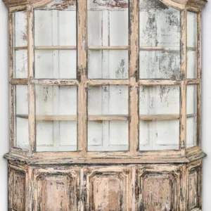 Antique French Vitrine Cabinet w/ Distressed Finish - 87"
