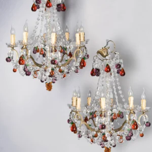 Pair Of 20th-Century Venetian Glass Chandelier W Fruit-Shaped Colored Glass Ornaments - 27½"
